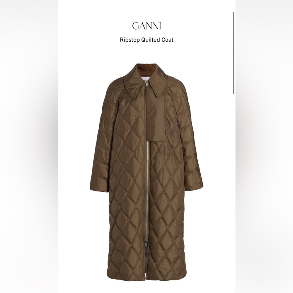 Ganni ripstop quilted coat in teak size 32 (0)